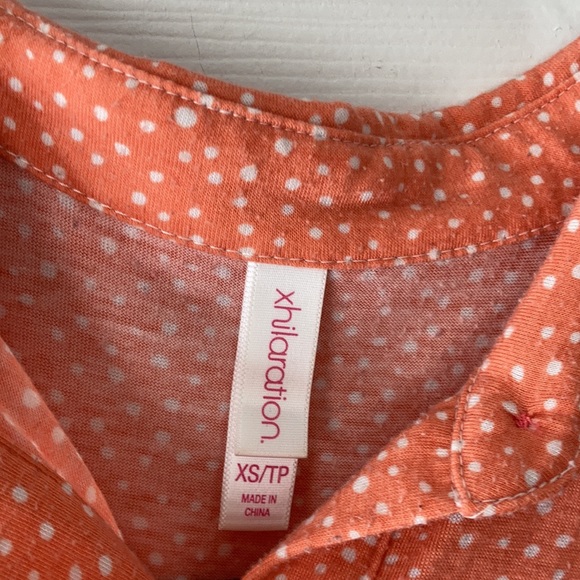 Exhilaration orange peach sheer Floral lacy button front Highlow shirt blouse - Picture 7 of 17